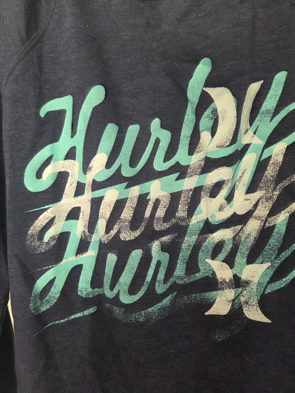 Hurley Navy Pullover Sweatshirt with Teal and White Script - Picture 2 of 5